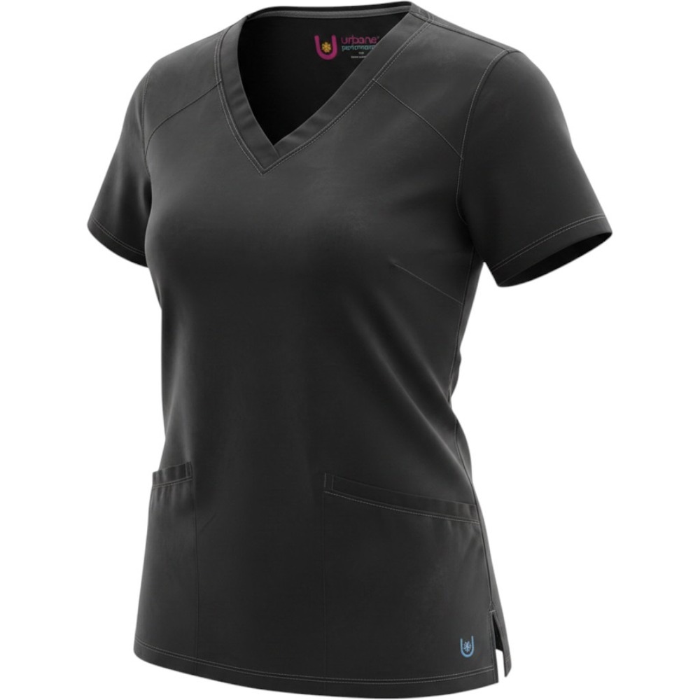 Urbane Performance Scrub Top Women Large Black V-Neck Short Sleeve 9015 Workwear